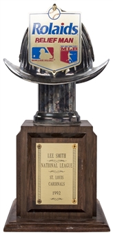 1992 Lee Smith Signed & Inscribed National League Rolaids Relief Pitcher Of The Year Trophy (Smith LOA)